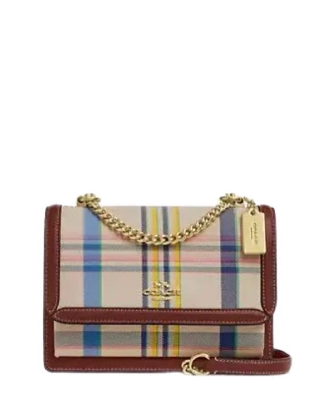 Coach Multicolor Plaid Shoulder Bag with Brown Trim and Gold Hardware